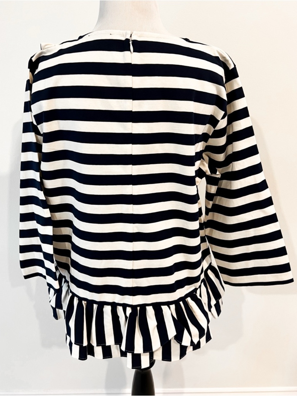 NWT J. Crew Navy Blue and White Striped Long Sleeve Ruffle Hem Shirt Womens XL - Picture 5 of 13